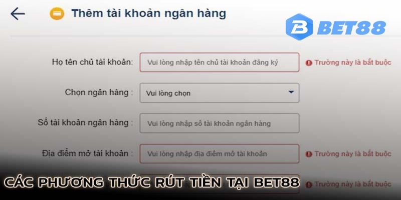 Thao tác rút tiền BET88 về tài khoản nhanh chóng chỉ trong vài phút  